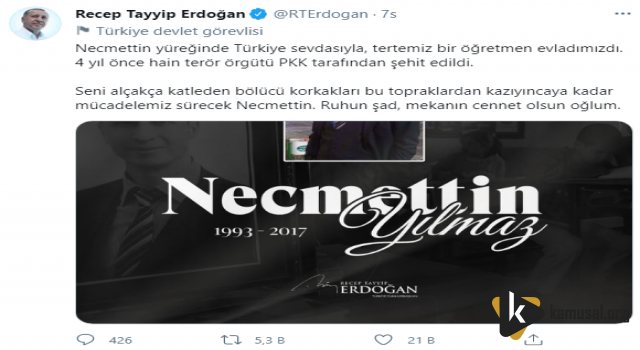 Erdoğan Necmettin Öğretmeni Andı