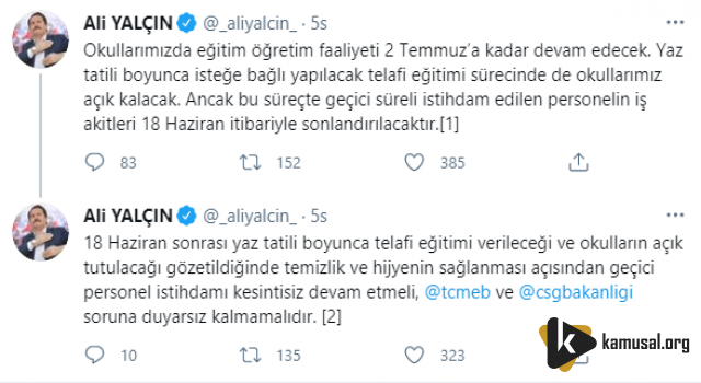 Yalçın'dan Geçici Personellere Destek