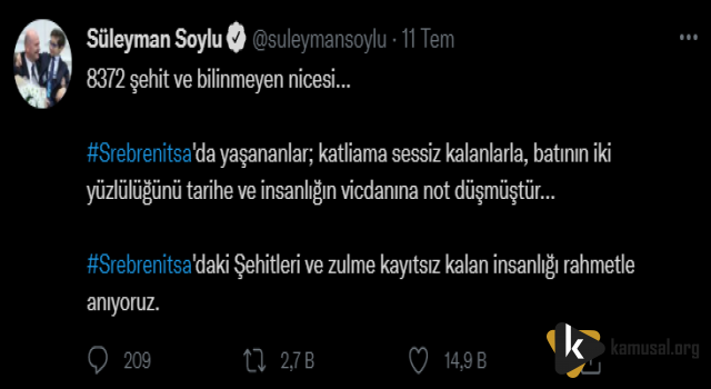 Soylu'dan Srebrenitsa Desteği