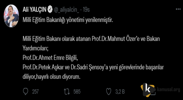 Yalçın Bakan Özer'i Tebrik Etti