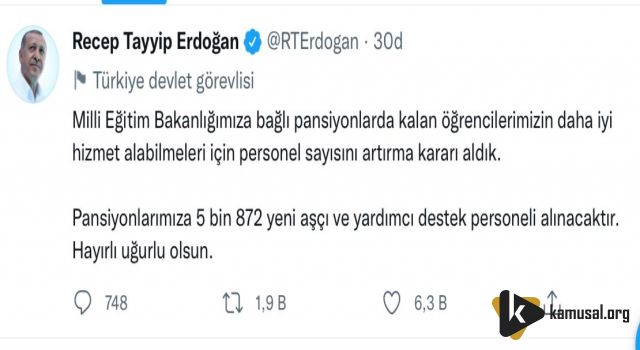 Erdoğan; MEB'e Bağlı Pansiyonlar İçin Personel Alınacak