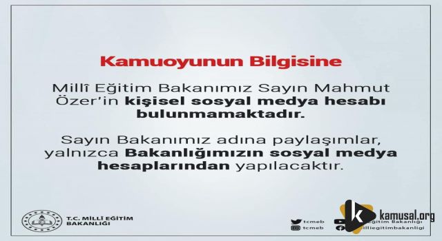 MEB: Bakanımız Özer'in Kişisel Sosyal Medya Hesabı Yoktur