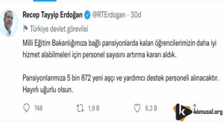 Erdoğan; MEB'e Bağlı Pansiyonlar İçin Personel Alınacak