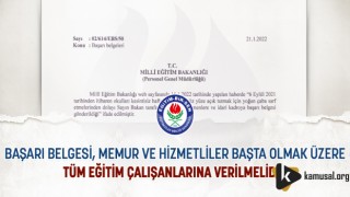 Eğitim-Bir-Sen; Başarı Belgesi Tüm Eğitim Çalışanlarına Verilmelidir